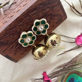 Vriksham Green Floral Kundan With Gold Dome & Pearl Detailing Jhumka-G20120